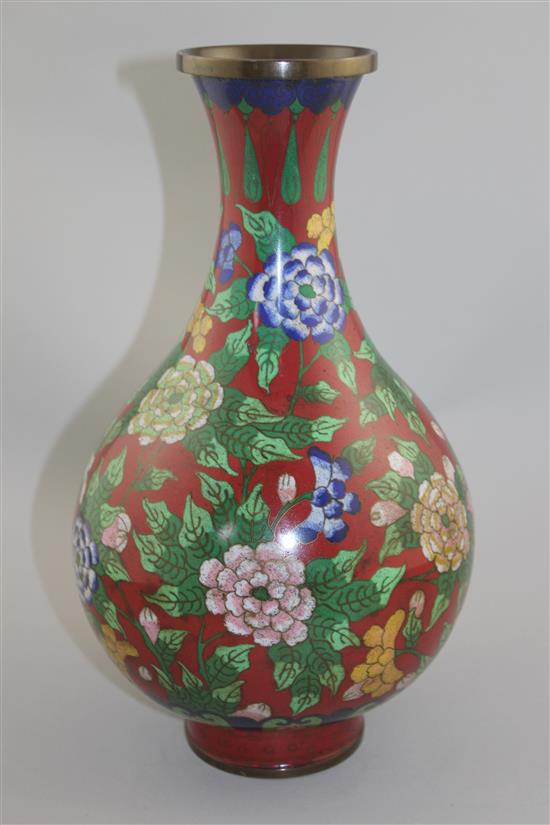 A Chinese cloisonne enamel pear shaped vase, Yuhuchunping, early 20th century, 33cm